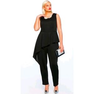 Asymmetrical Peplum Black Jumpsuit Sz 18
